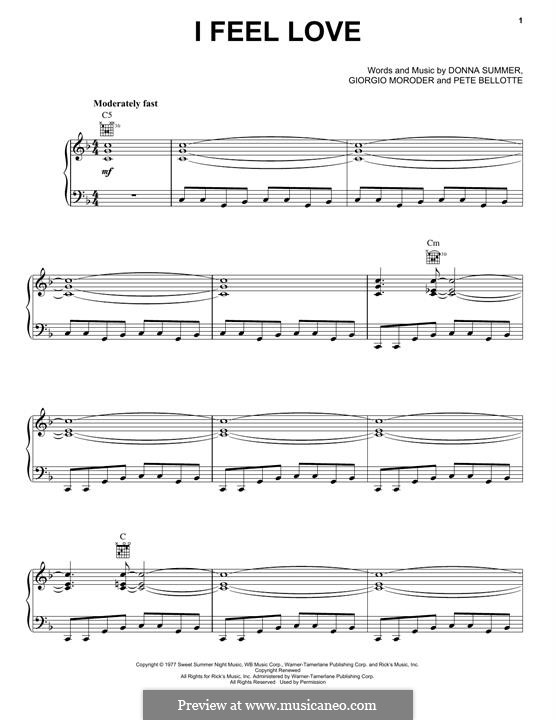 I Feel Love: Para vocais e piano (ou Guitarra) by Giorgio Moroder, Peter Bellotte, Donna Summer