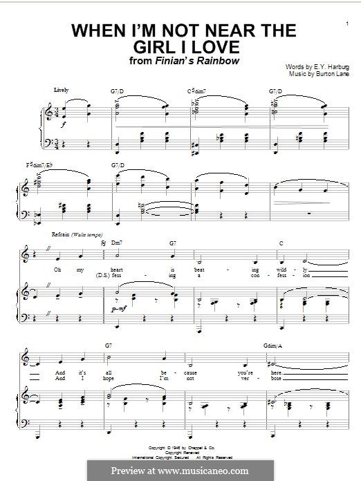 When I'm not Near the Girl I Love (from Finian's Rainbow): Para vocais e piano by Burton Lane