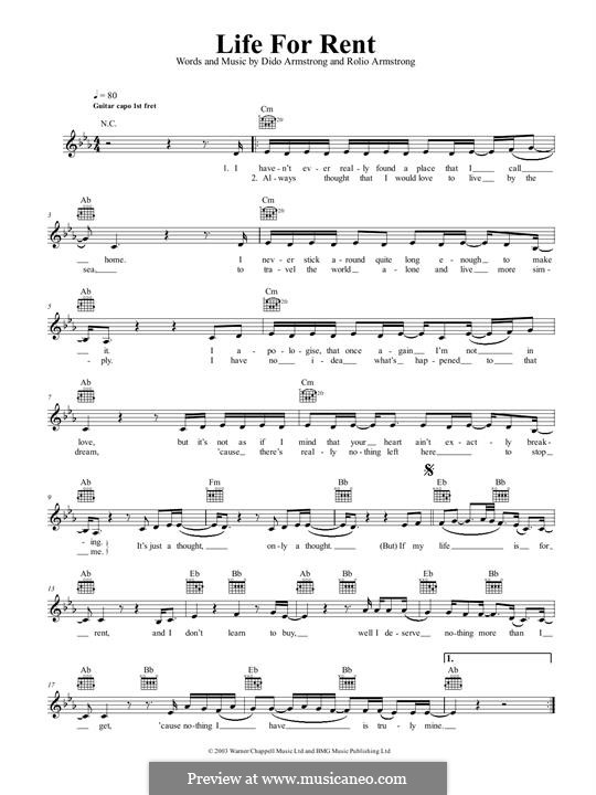 Life for Rent (Dido): melodia by Dido Armstrong, Rollo Armstrong