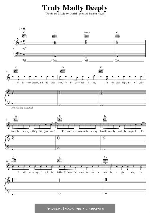 Truly, Madly, Deeply (Savage Garden): Para vocais e piano (ou Guitarra) by Danny Jones, Darren Hayes