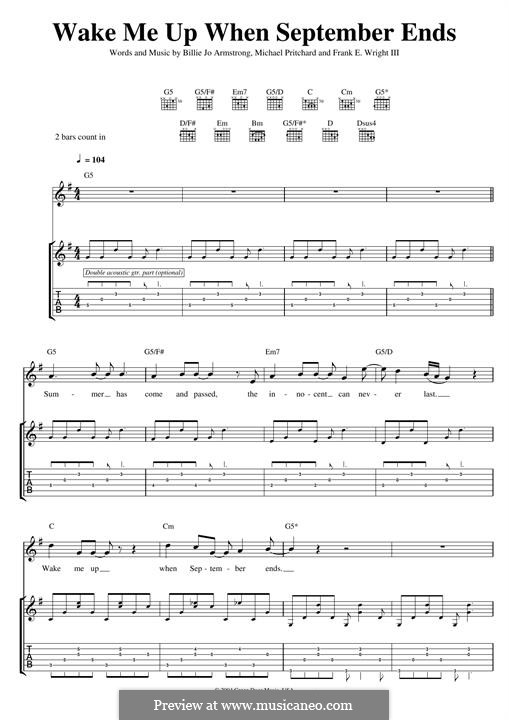 Wake Me Up When September Ends (Green Day): Para guitarra com guia by Billie Joe Armstrong, Tré Cool, Michael Pritchard