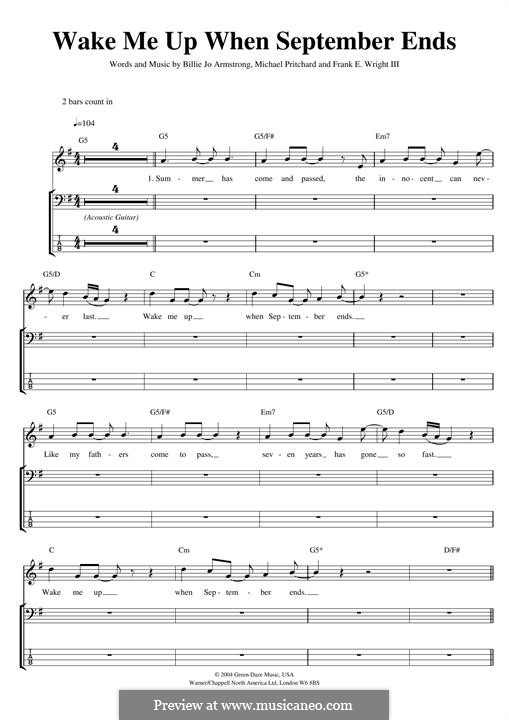 Wake Me Up When September Ends (Green Day): para baixo com guia by Billie Joe Armstrong, Tré Cool, Michael Pritchard