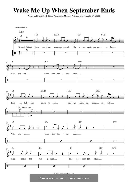 Wake Me Up When September Ends (Green Day): Drum set by Billie Joe Armstrong, Tré Cool, Michael Pritchard