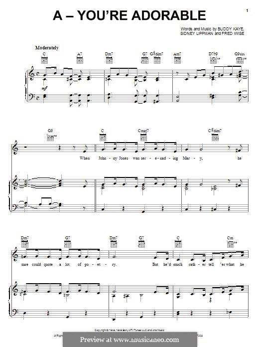'A' You're Adorable (Buddy Kaye): Para vocais e piano (ou Guitarra) by Buddy Kaye, Fred Wise, Sidney Lippman