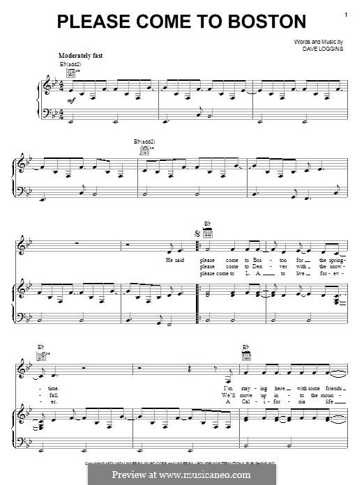 Please Come To Boston: Para vocais e piano (ou Guitarra) by Dave Loggins