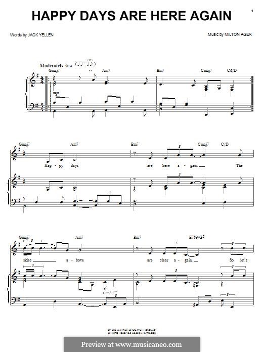 Happy Days Are Here Again (Jack Yellen): Para voz e piano ou guitarra (Barbra Streisand) by Milton Ager