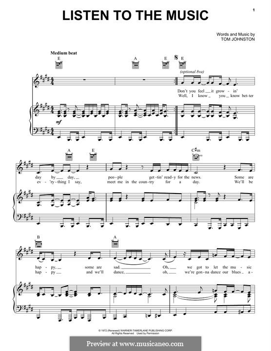 Listen to the Music (The Doobie Brothers): Para vocais e piano (ou Guitarra) by Tom Johnston