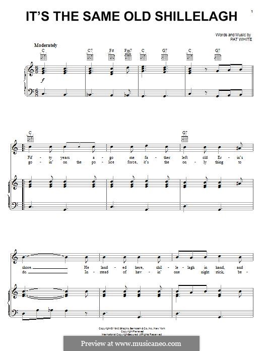 It's the Same Old Shillelagh: Para vocais e piano (ou Guitarra) by Pat White