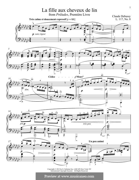 No.8 La fille aux cheveux de lin: Para Piano by Claude Debussy