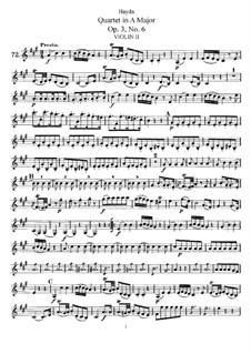 String Quartet in A Major, Hob.III/18 Op.3 No.6: violino parte II by Joseph Haydn