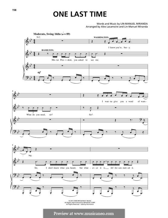 One Last Time (from Hamilton): Para vocais e piano by Lin-Manuel Miranda