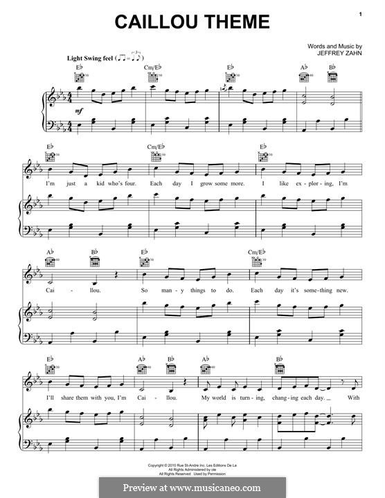 Caillou Theme: Para vocais e piano (ou Guitarra) by Jeffrey Zahn