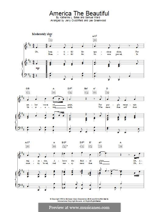 America, The Beautiful: Para vocais e piano (ou Guitarra) by Samuel Augustus Ward