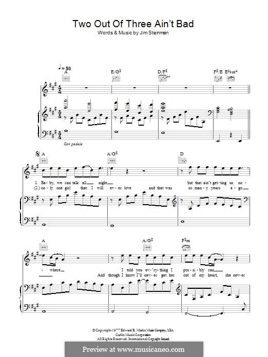 Two Out of Three ain't Bad (Meat Loaf): Para vocais e piano (ou Guitarra) by Jim Steinman