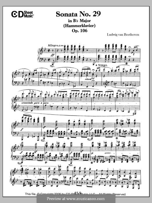 Sonata for Piano No.29, Op.106: para um único musico (Editado por H. Bulow) by Ludwig van Beethoven