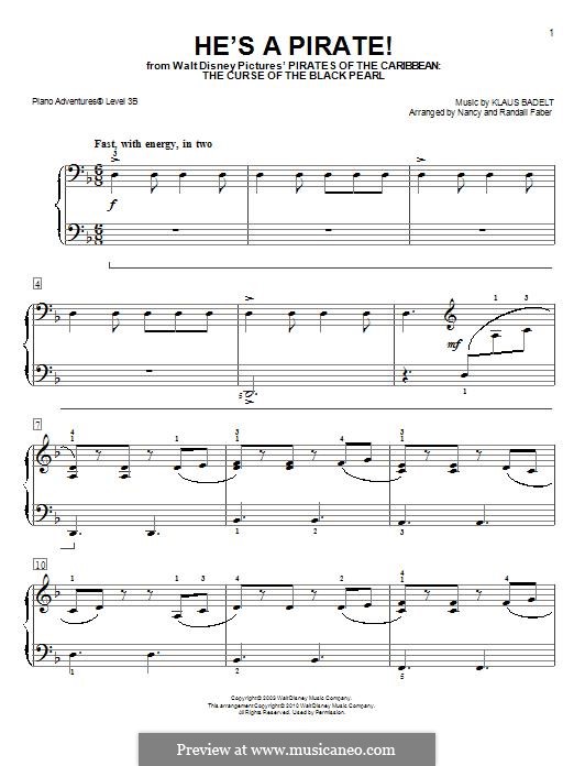 He's a Pirate (from Pirates of the Caribbean: The Curse of the Black Pearl): Facil para o piano by Klaus Badelt