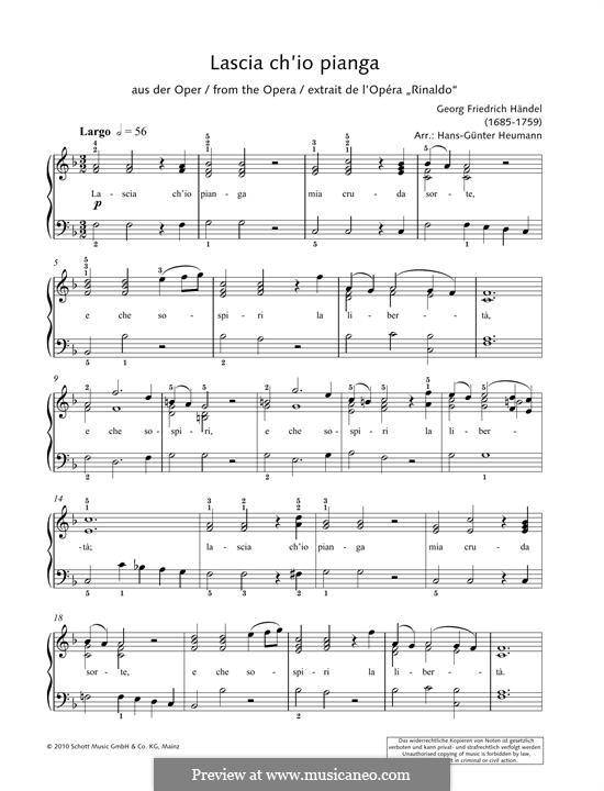 Lascia Ch'io Pianga: Para Piano by Georg Friedrich Händel