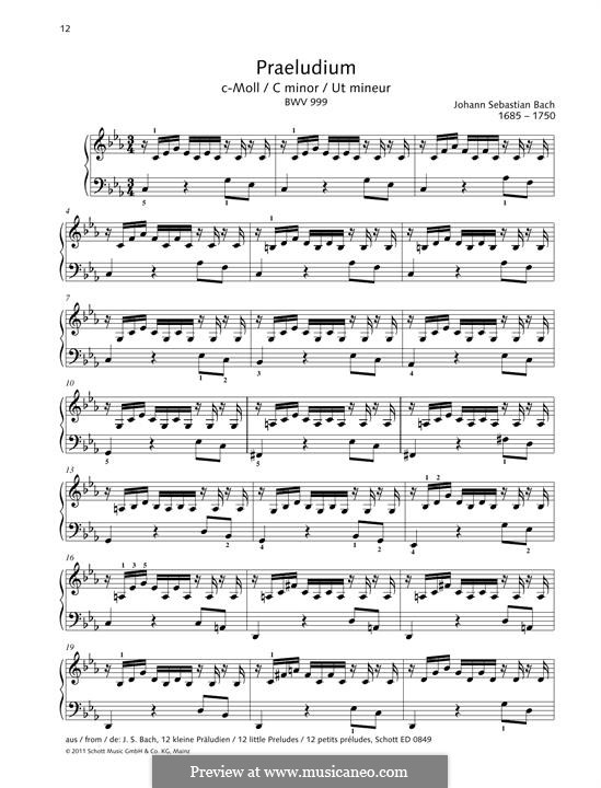 Prelude in C Minor, BWV 999: Para Piano by Johann Sebastian Bach