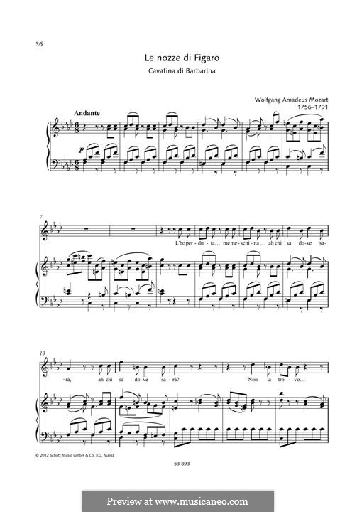 L'ho perduta, me meschina (I Lost it, Poor Me): Para vocais e piano by Wolfgang Amadeus Mozart