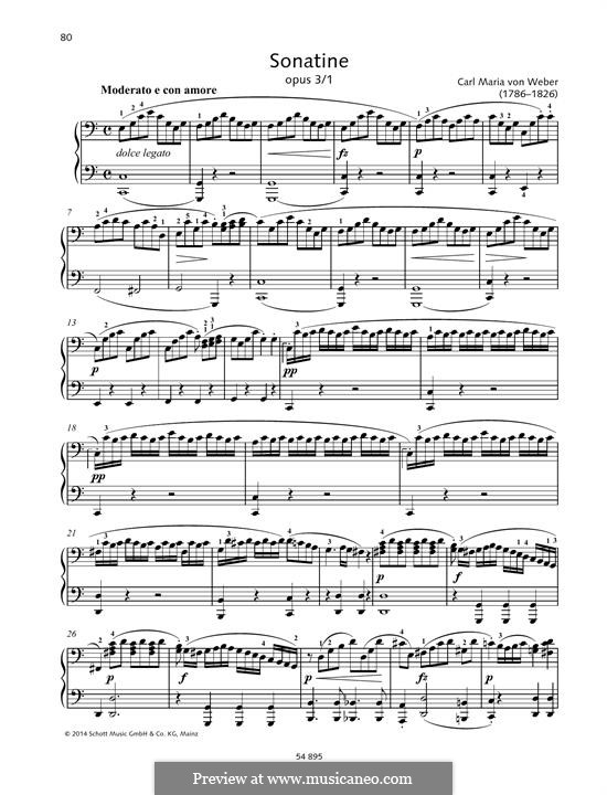 Six Easy Pieces for Piano Four Hands, J.9–14 Op.3: No.1 Sonatina by Carl Maria von Weber