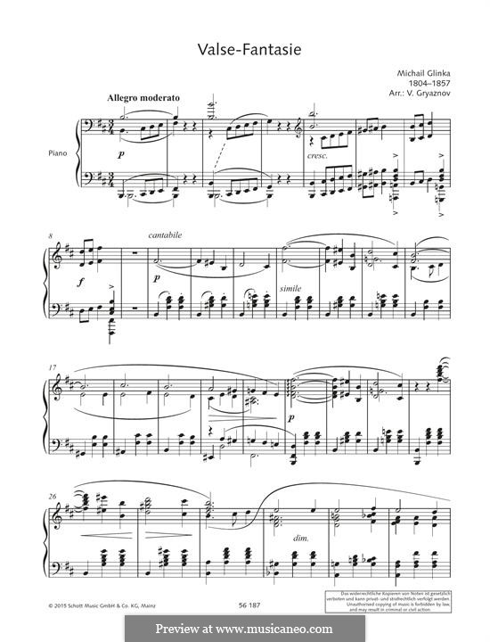 Waltz-Fantasia in B Minor: Para Piano by Mikhail Glinka