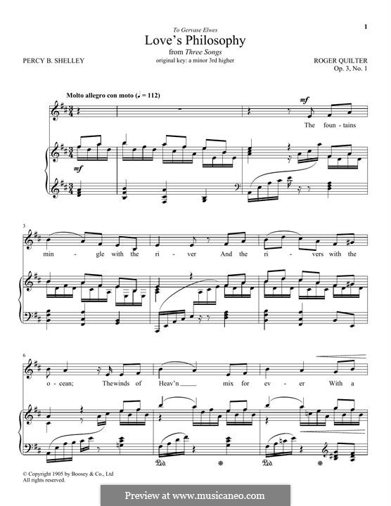 Love's Philosophy, Op.3 No.1: Para vocais e piano by Roger Quilter