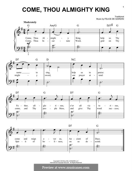 Come, Thou Almighty King: Para Piano by Felice Giardini