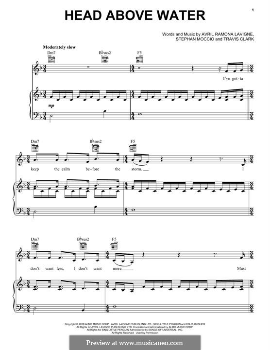 Head Above Water: Para vocais e piano (ou Guitarra) by Avril Lavigne, Stephan Moccio, Travis Clark