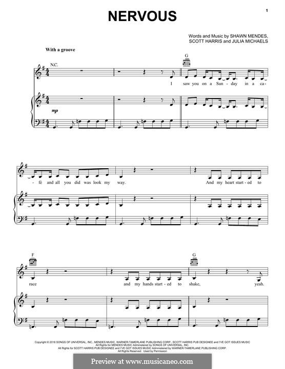 Nervous: Para vocais e piano (ou Guitarra) by Julia Michaels, Scott Harris, Shawn Mendes