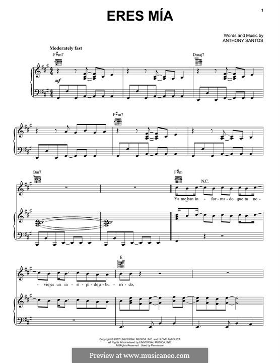 Eres Mia (Romeo Santos): Para vocais e piano (ou Guitarra) by Anthony Santos