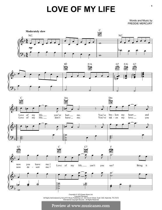 Love of My Life (Queen): Para vocais e piano (ou Guitarra) by Freddie Mercury