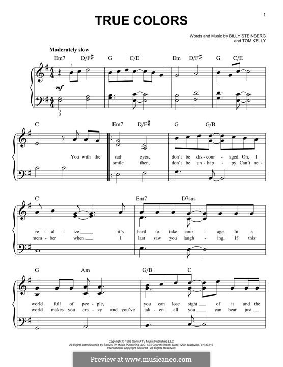 True Colors: Para Piano by Billy Steinberg, Tom Kelly