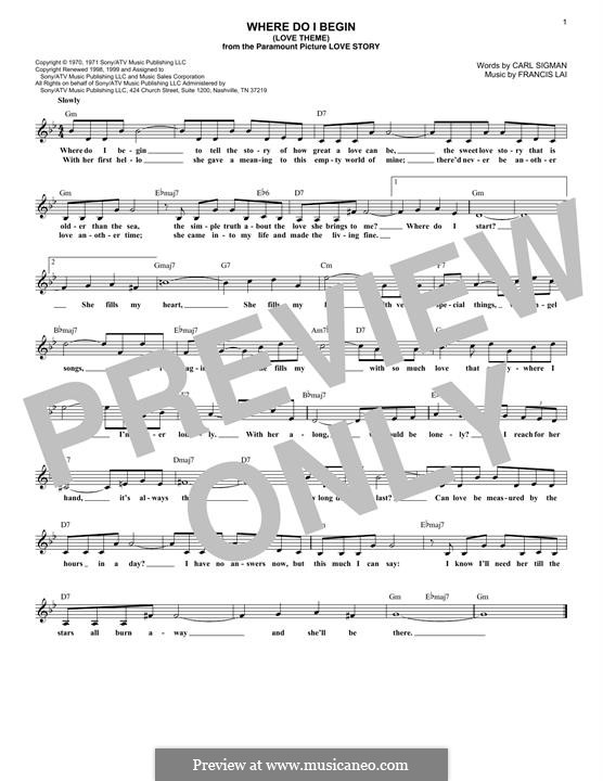 Where Do I Begin (Theme from Love Story): melodia by Francis Lai