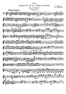 String Quartet No.32 in C Major 'The Bird', Hob.III/39 Op.33 No.3: violino parte II by Joseph Haydn