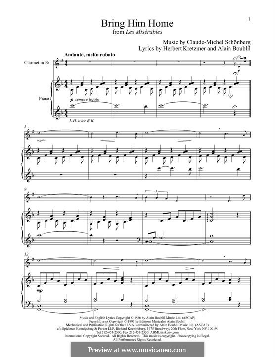 Bring Him Home: para clarinete e piano by Claude-Michel Schönberg