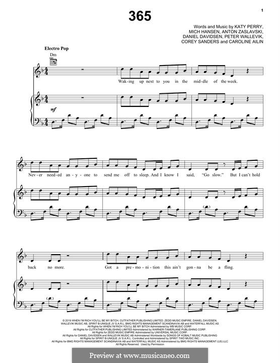 365 (Zedd & Katy Perry): Para vocais e piano (ou Guitarra) by Daniel Davidsen, Katy Perry, Mich Hansen, Peter Wallevik, Anton Zaslavski, Corey Sanders