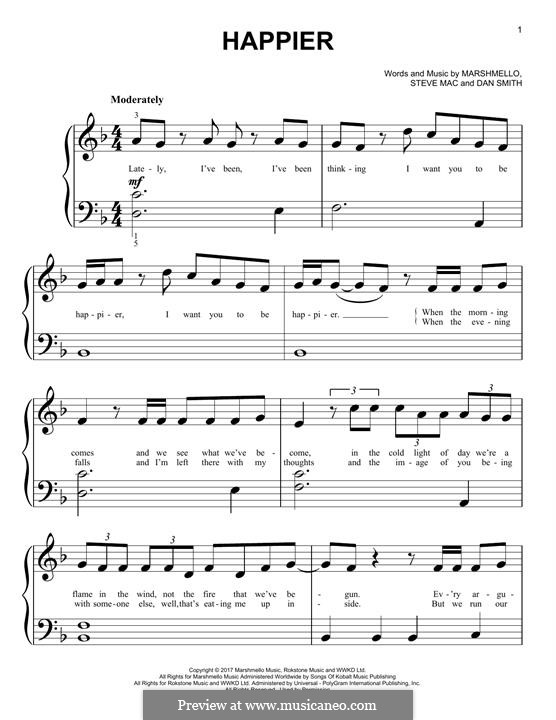 Happier (Marshmello & Bastille): Para Piano by Daniel Smith, Steve Mac, Marshmello