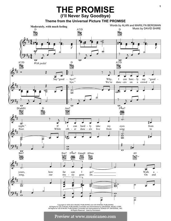 The Promise (I'll Never Say Goodbye): Para vocais e piano (ou Guitarra) by David Shire