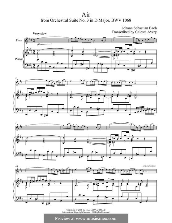 Aria (Printable Scores): versão para flauta e piano by Johann Sebastian Bach