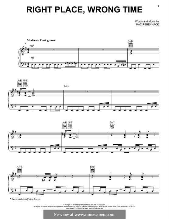 Right Place, Wrong Time (Dr. John): Para vocais e piano (ou Guitarra) by Mac Rebennack