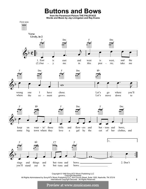 Buttons and Bows (from Paleface): para ukulele by Jay Livingston, Raymond Evans