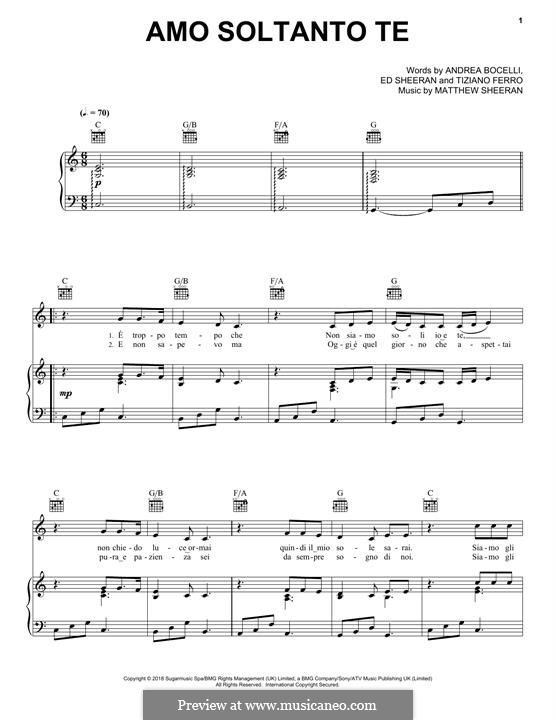Amo soltanto te (Andrea Bocelli): Para vocais e piano (ou Guitarra) by Matthew Sheeran