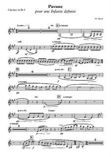 Pavane pour une infante défunte (Pavane for a Dead Princess), M.19: clarinete parte I by Maurice Ravel
