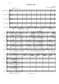 Riu Riu Chiu arranged: For recorder quintet (soprano, 2 altos, tenor, bass) by folklore