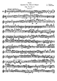 String Quartet No.58 in F Major, Hob.III/73 Op.74 No.2: violino parte I by Joseph Haydn