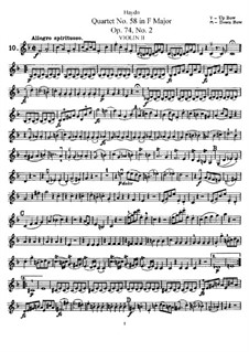 String Quartet No.58 in F Major, Hob.III/73 Op.74 No.2: violino parte II by Joseph Haydn