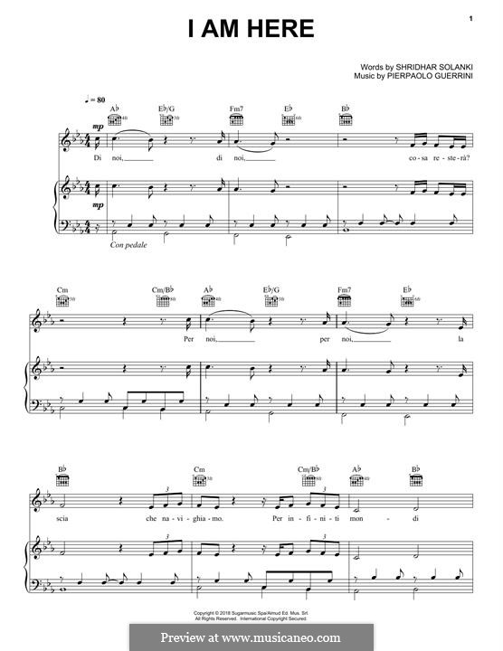 I Am Here (Andrea Bocelli): Para vocais e piano (ou Guitarra) by Pierpaolo Guerrini