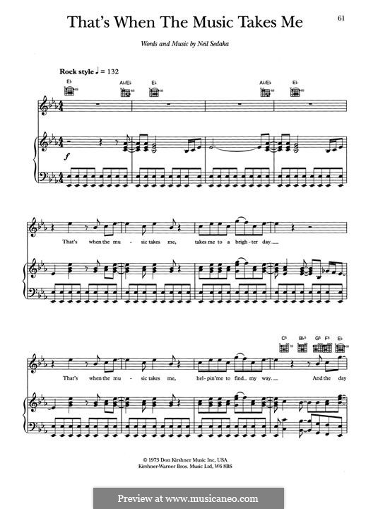 That's When the Music Takes Me: Para vocais e piano (ou Guitarra) by Neil Sedaka
