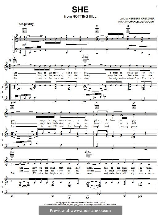 She: Para vocais e piano (ou Guitarra) by Charles Aznavour