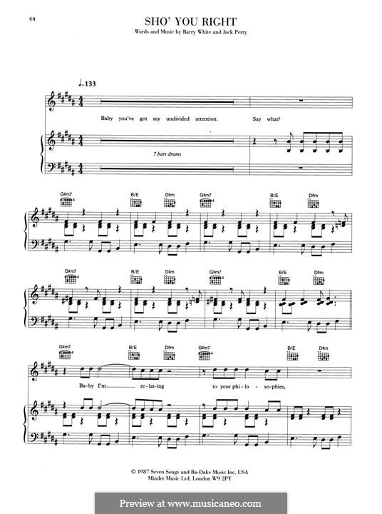 Sho' You Right: Para vocais e piano (ou Guitarra) by Barry White, Jack Perry